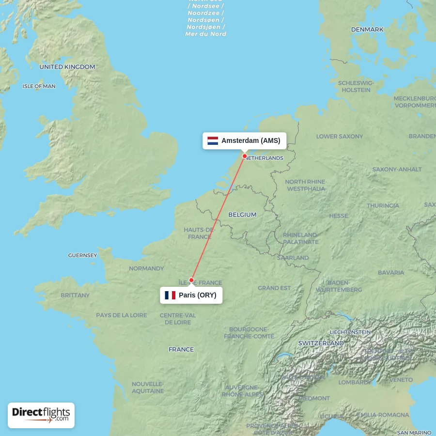 ORY - AMS route map