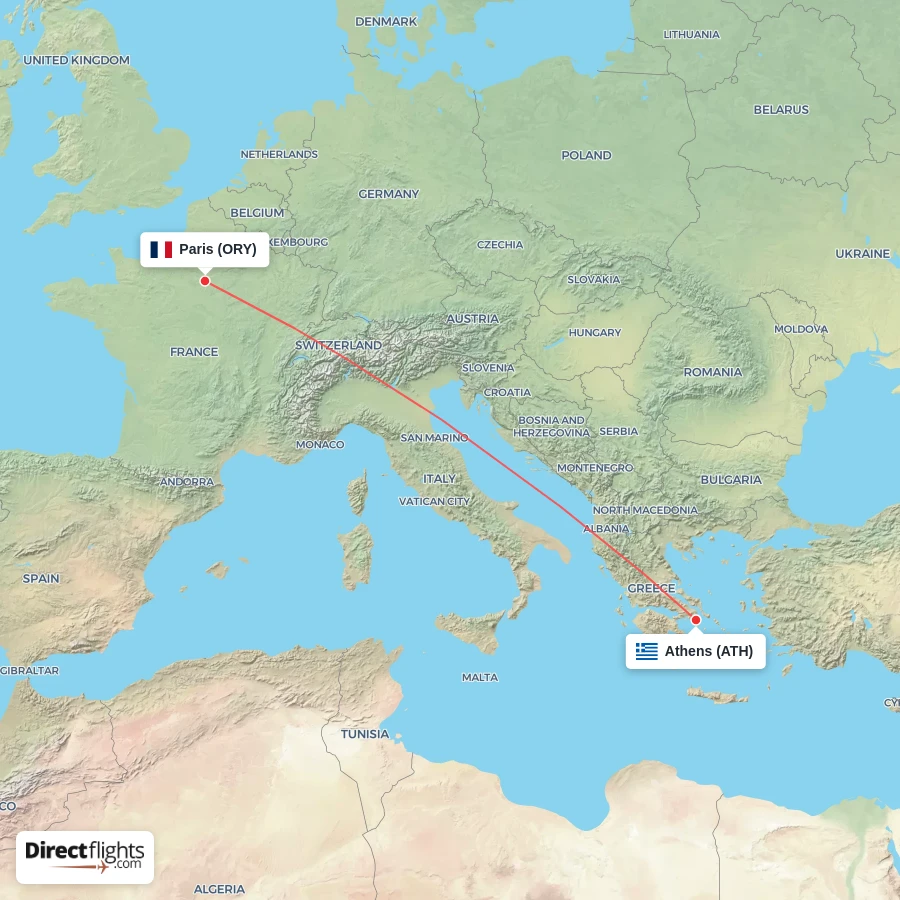 ORY - ATH route map