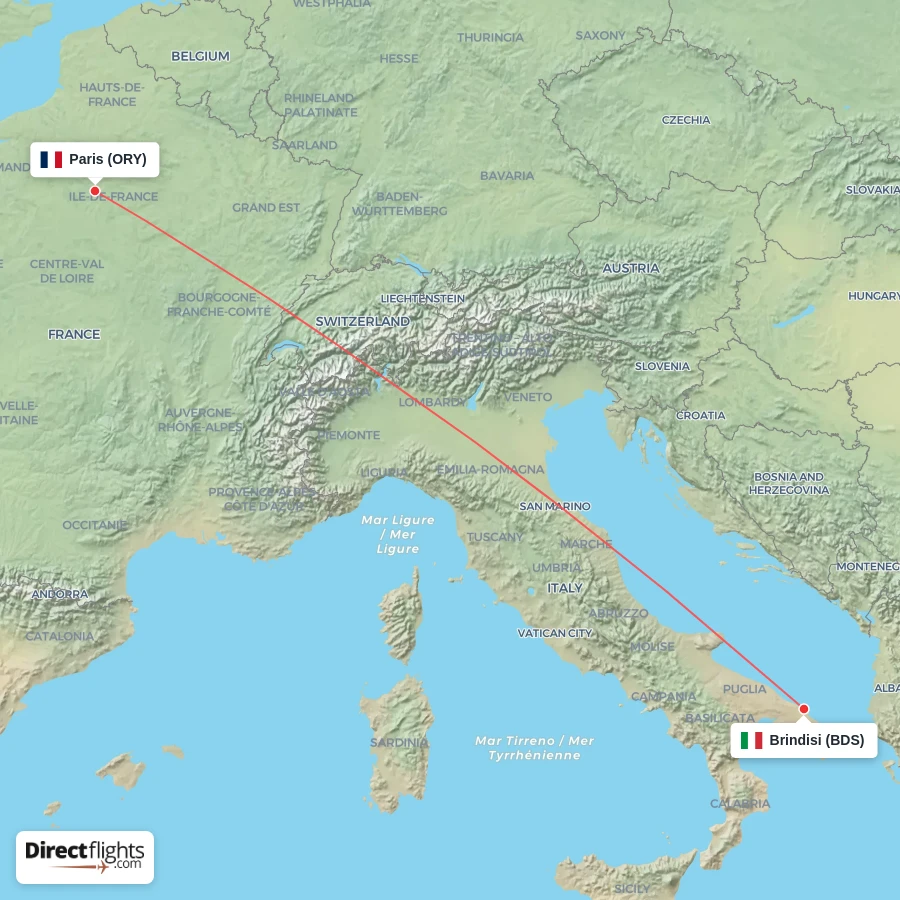 ORY - BDS route map
