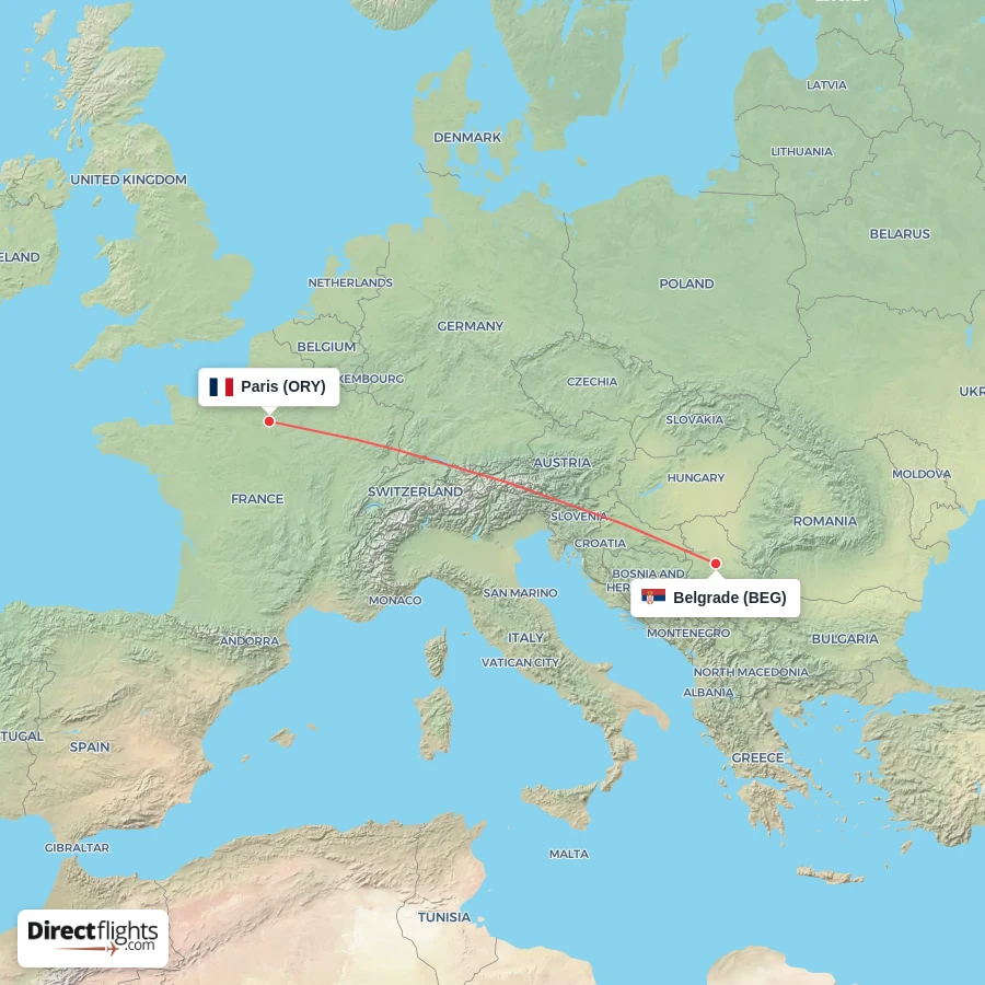ORY - BEG route map