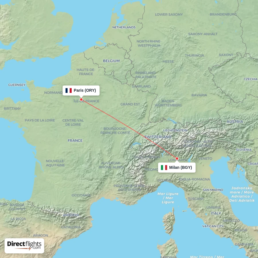 ORY - BGY route map