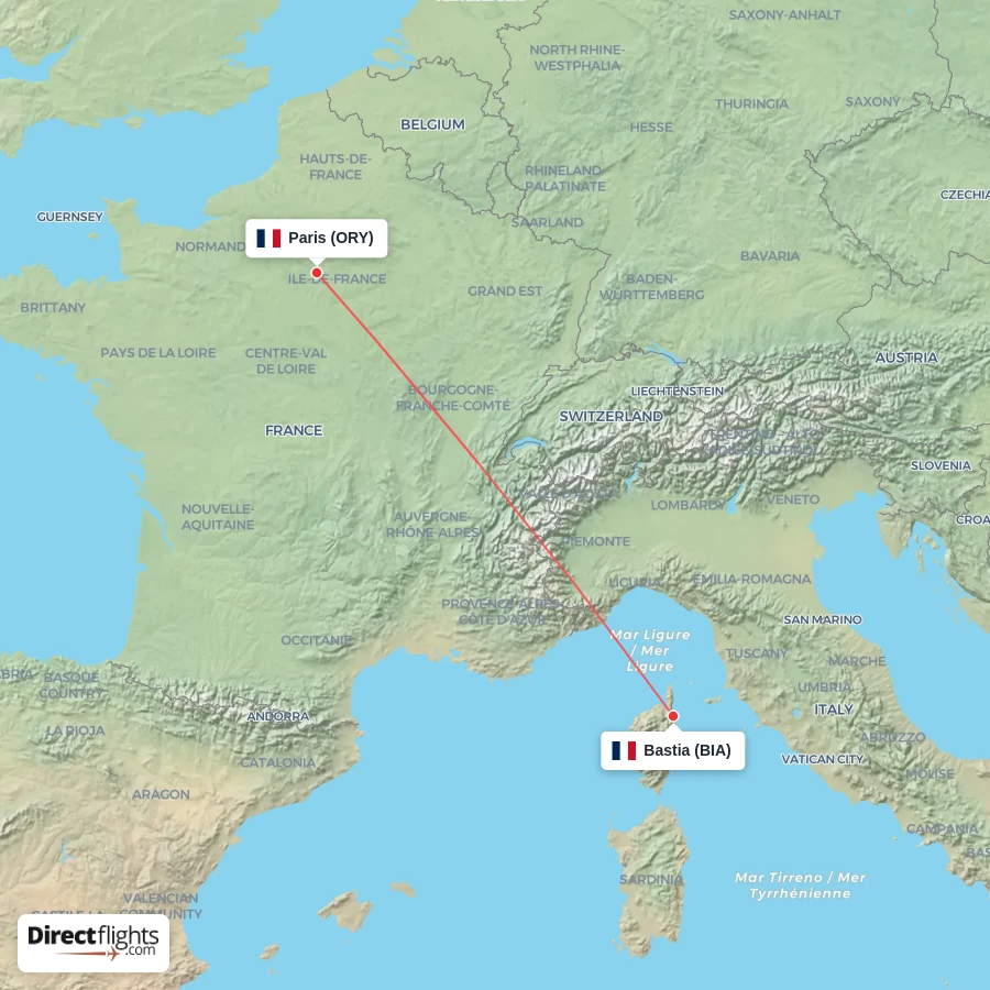 ORY - BIA route map