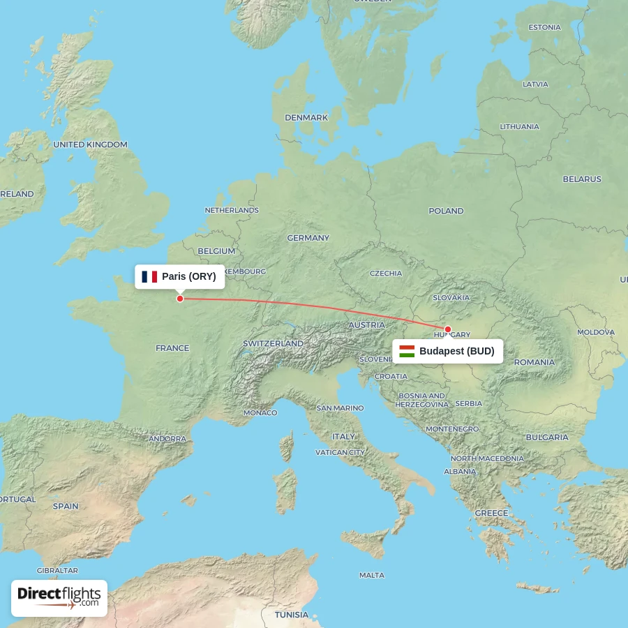 ORY - BUD route map