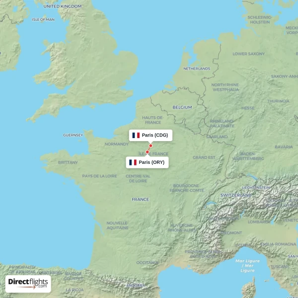 Paris - Paris direct flight map