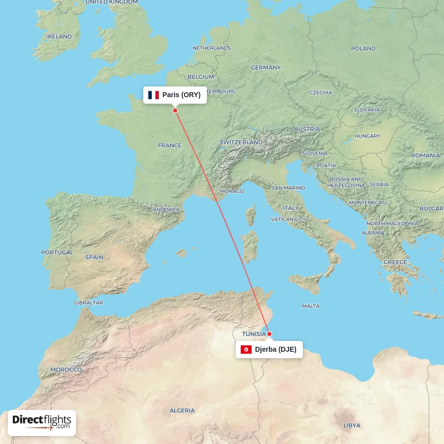 ORY - DJE route map