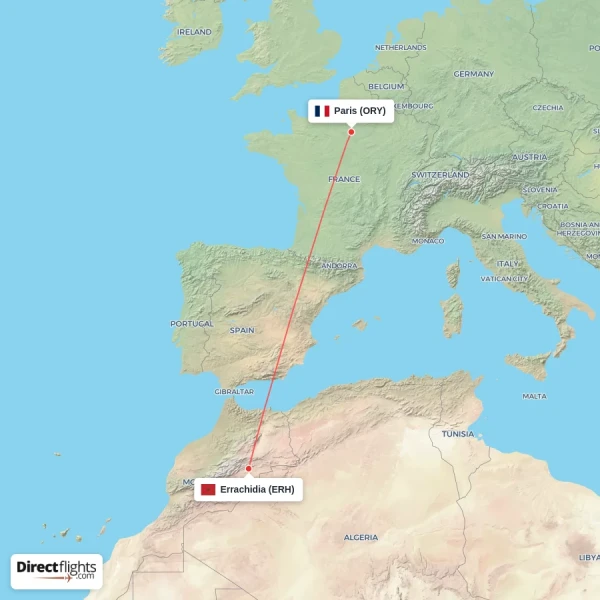 Paris - Errachidia direct flight map