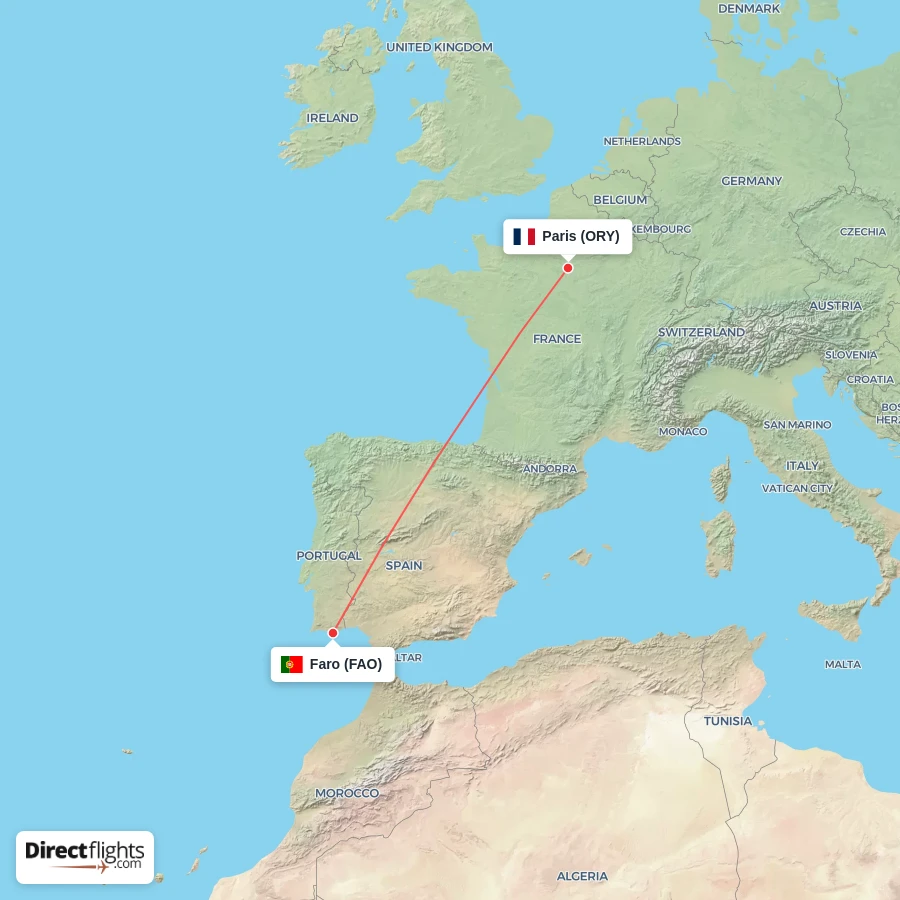 ORY - FAO route map
