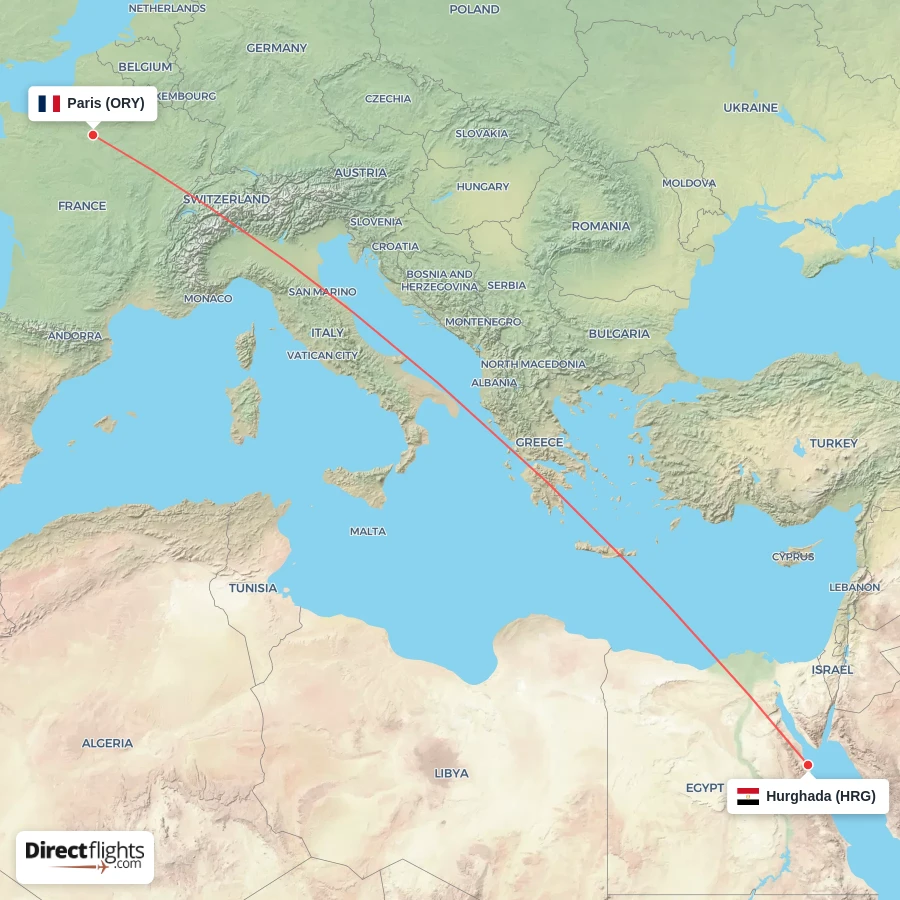 ORY - HRG route map