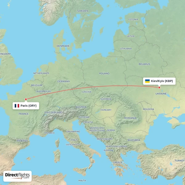 Paris - Kiev/Kyiv direct flight map