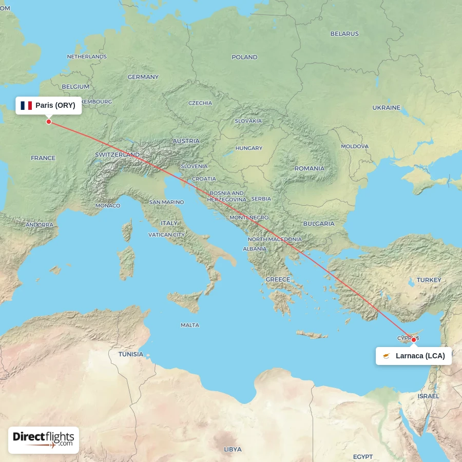 ORY - LCA route map