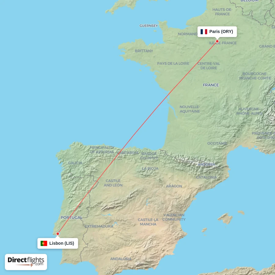 ORY - LIS route map