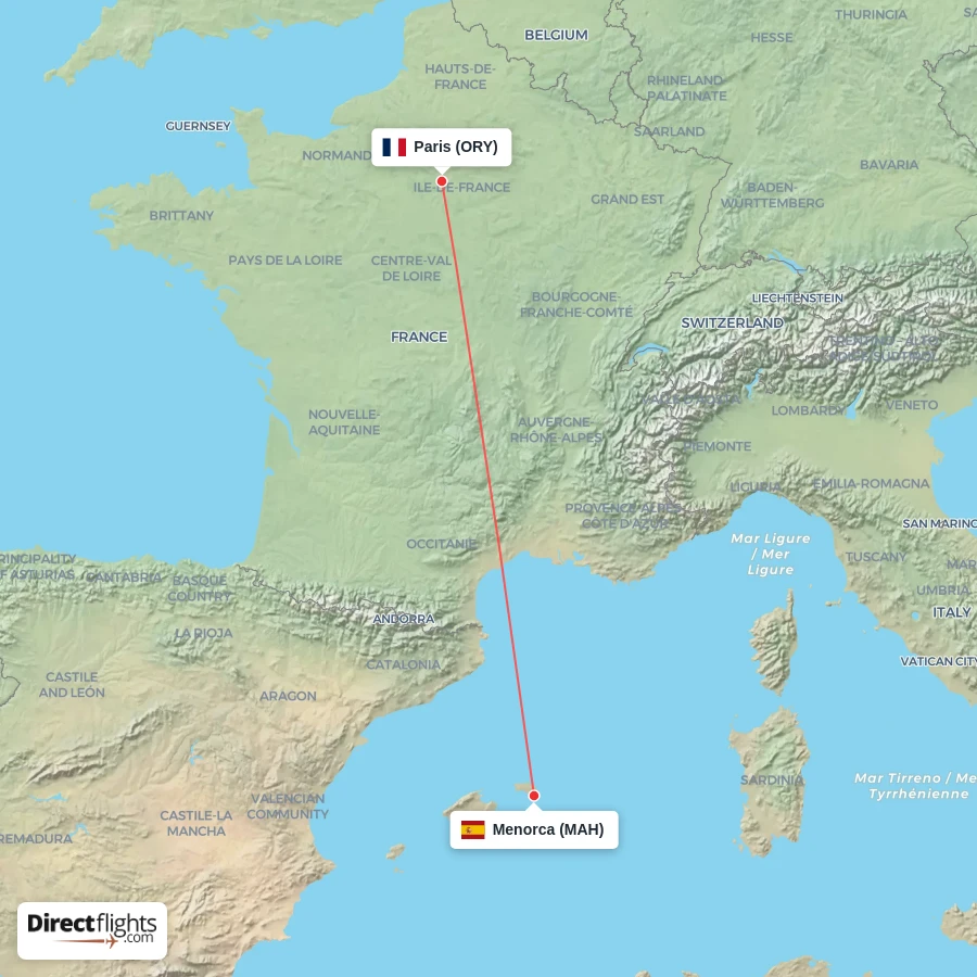 ORY - MAH route map