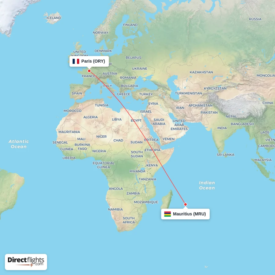 ORY - MRU route map
