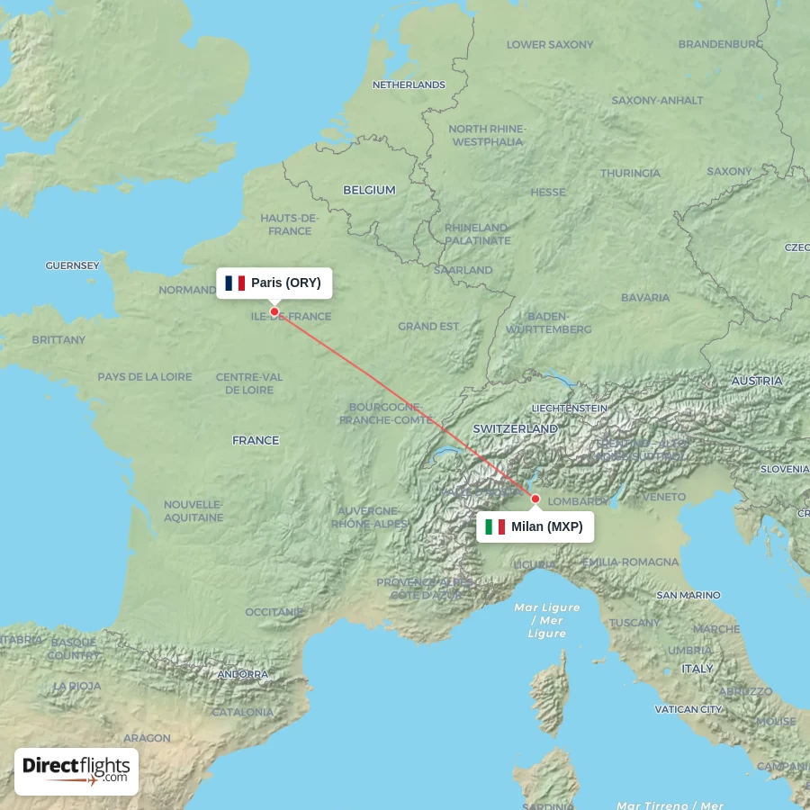 ORY - MXP route map