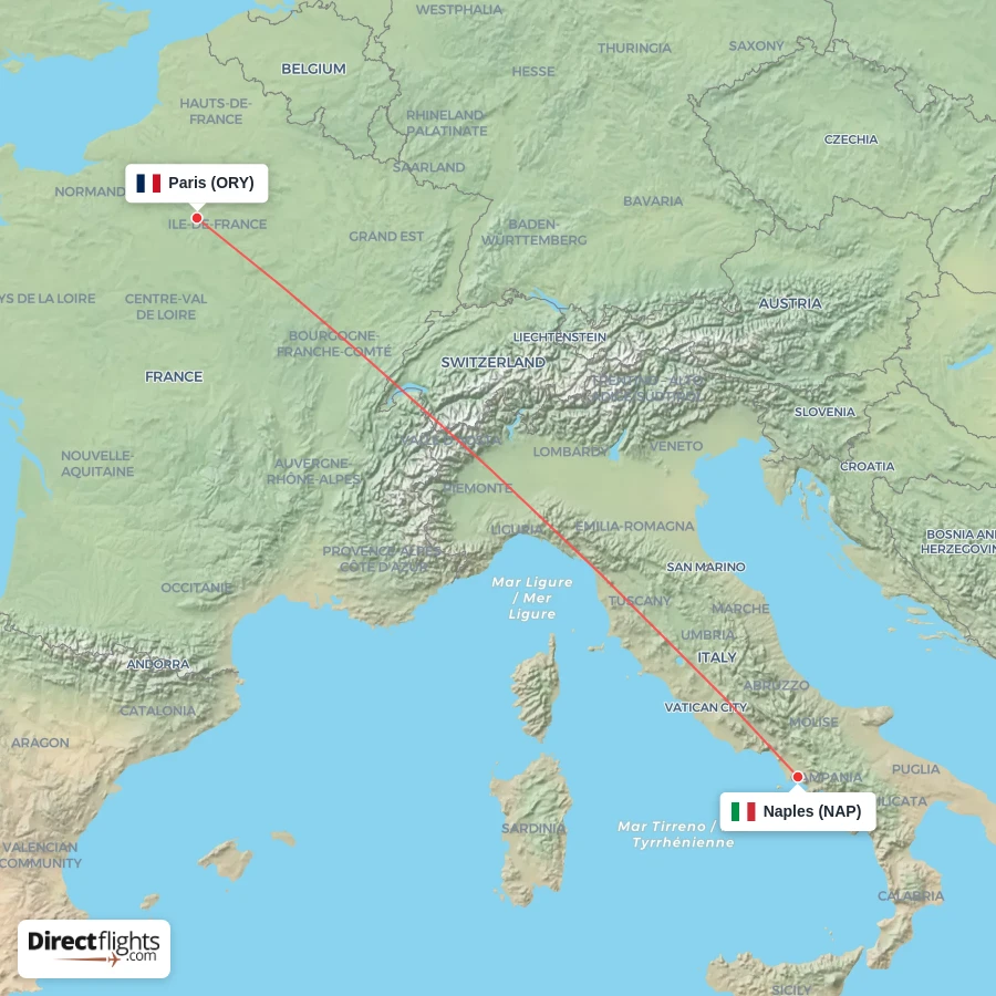 ORY - NAP route map