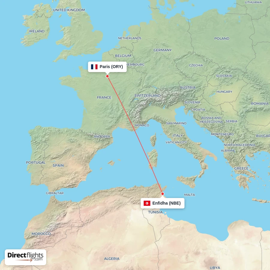 ORY - NBE route map