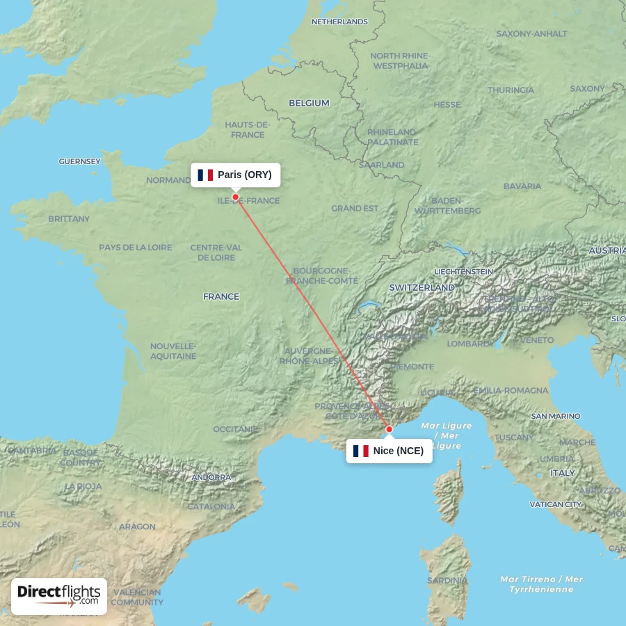 ORY - NCE route map
