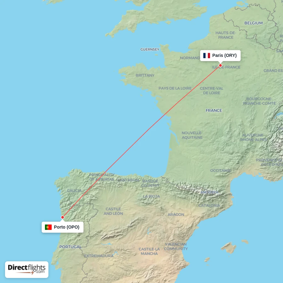 ORY - OPO route map