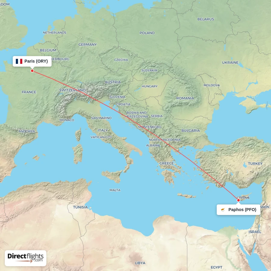 ORY - PFO route map