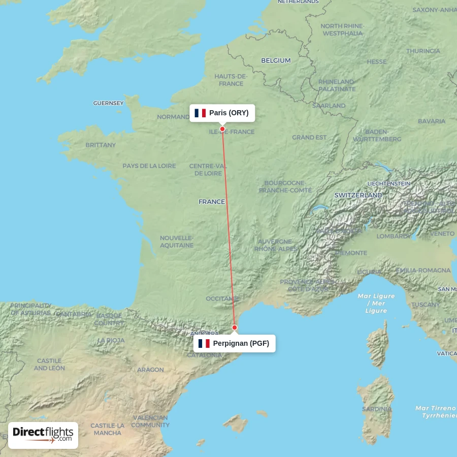 ORY - PGF route map