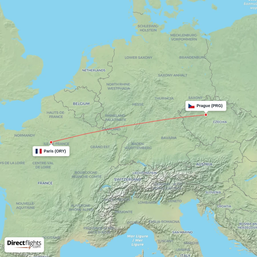 ORY - PRG route map