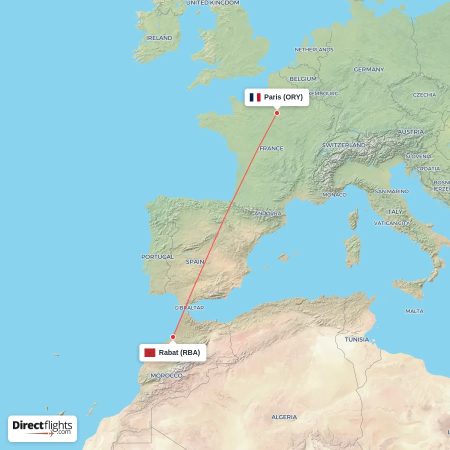 ORY - RBA route map