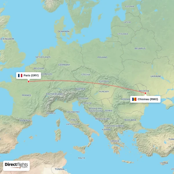 Paris - Chisinau direct flight map