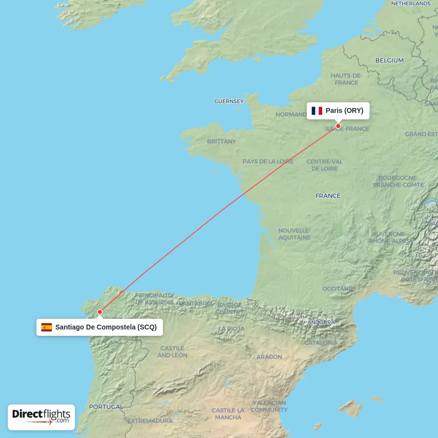 ORY - SCQ route map