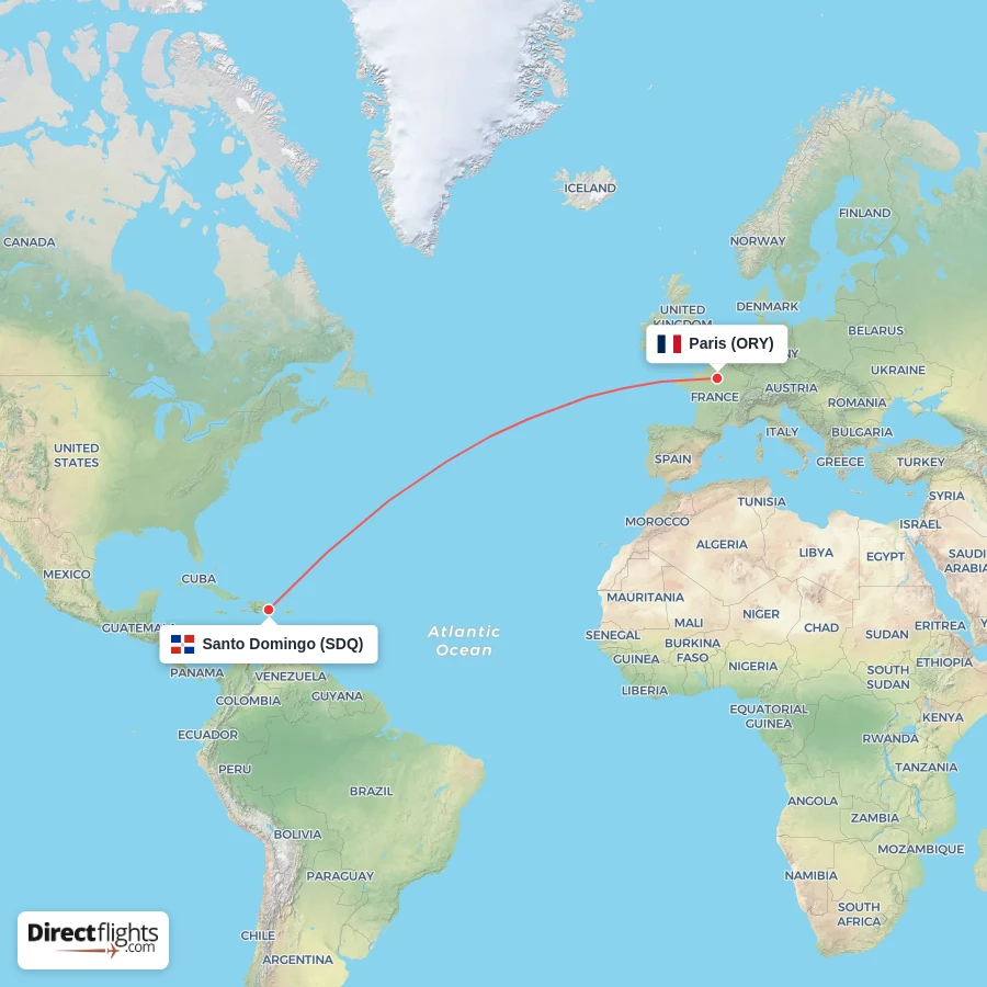 ORY - SDQ route map