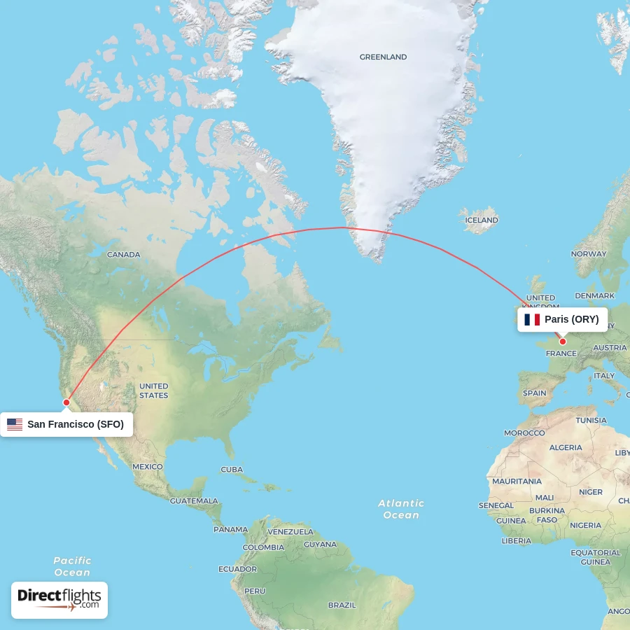 ORY - SFO route map