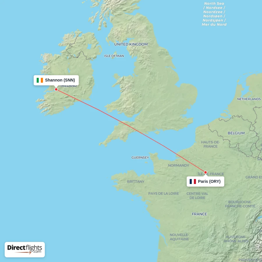 ORY - SNN route map