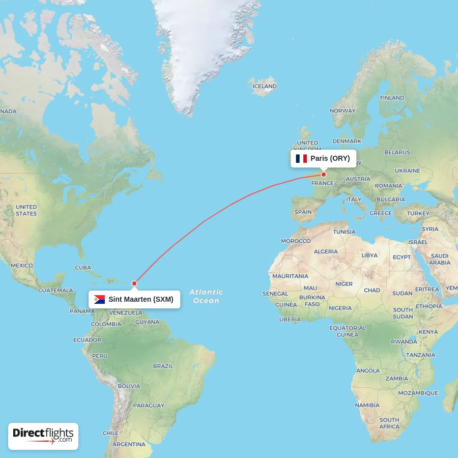 ORY - SXM route map