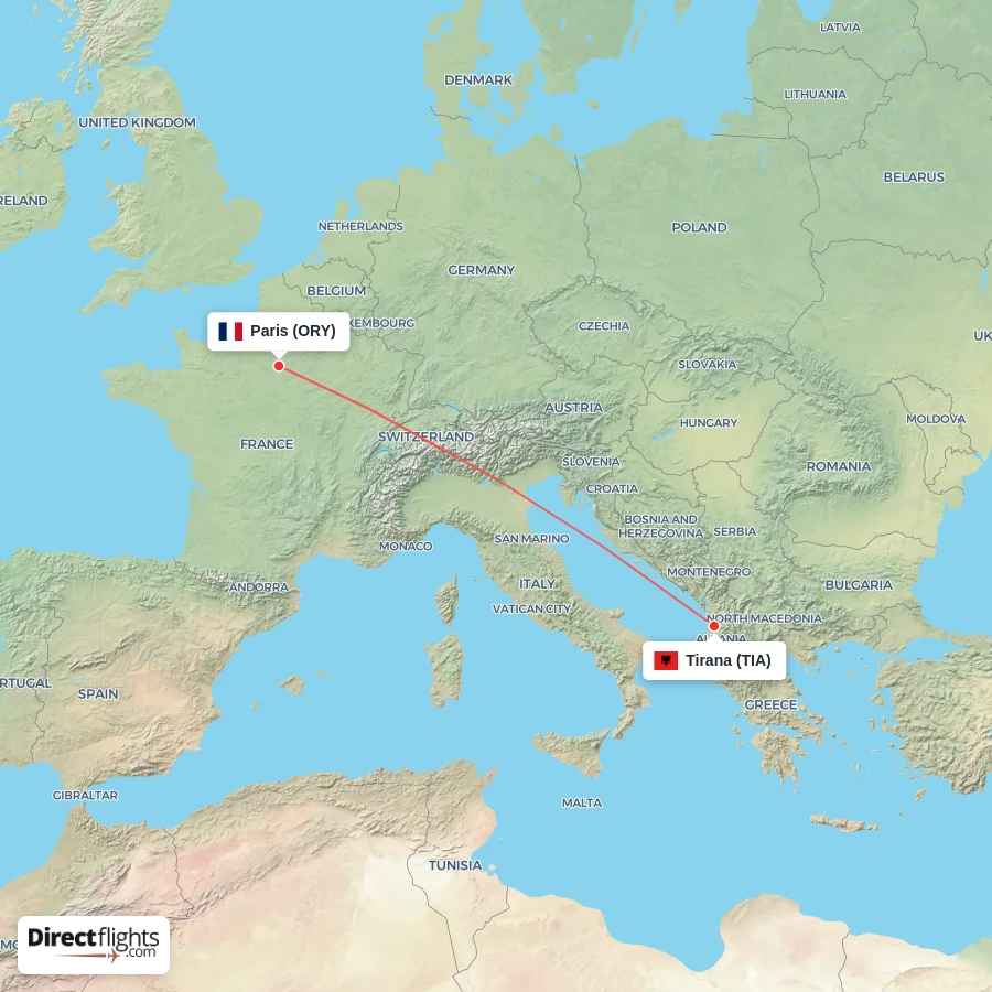 ORY - TIA route map