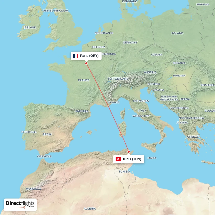 ORY - TUN route map