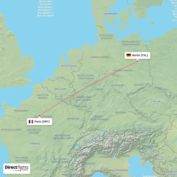 Paris - Berlin direct flight map