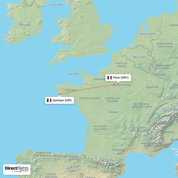 Paris - Quimper direct flight map