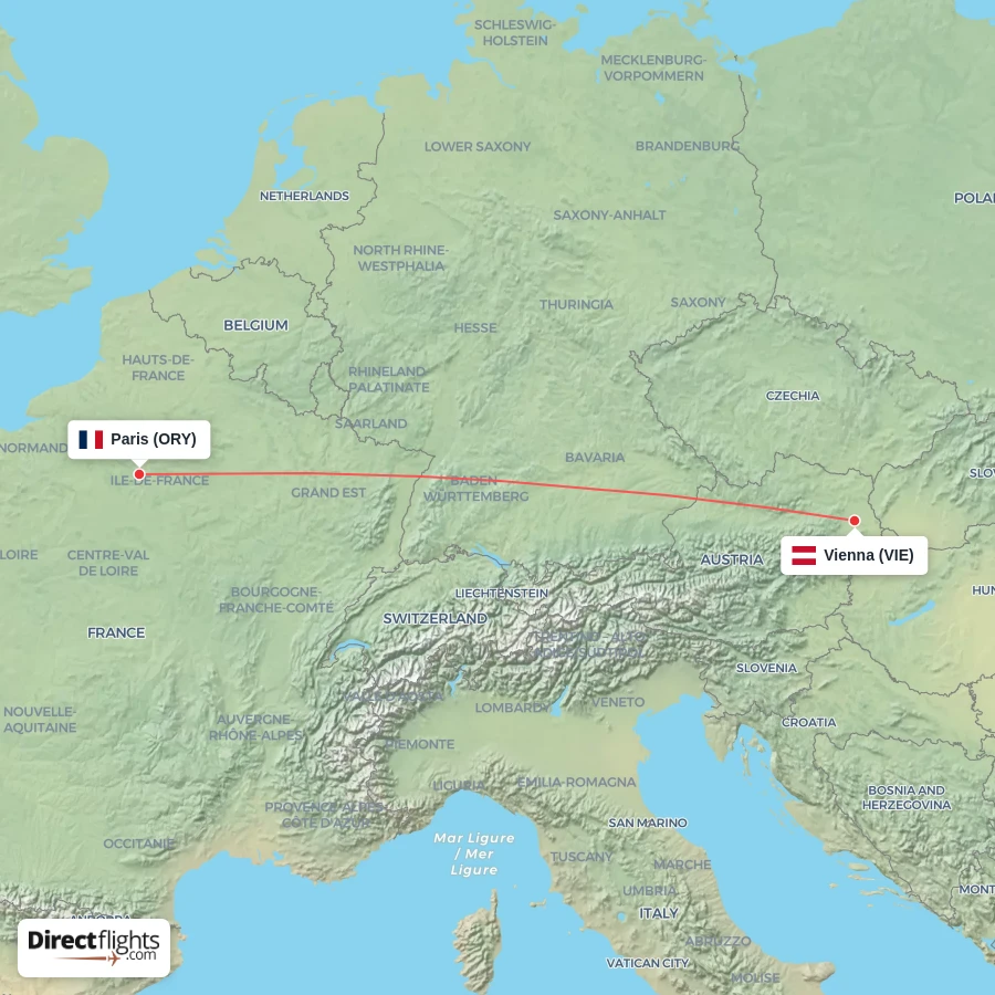 ORY - VIE route map