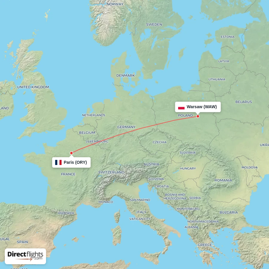 ORY - WAW route map