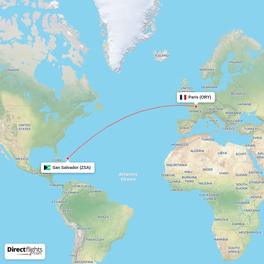 ORY - ZSA route map