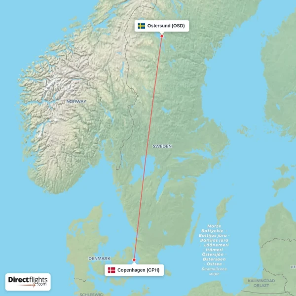 Ostersund - Copenhagen direct flight map