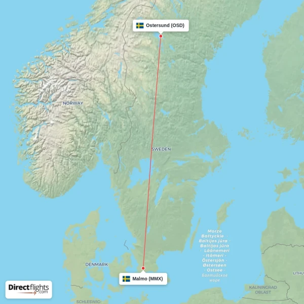 Ostersund - Malmo direct flight map
