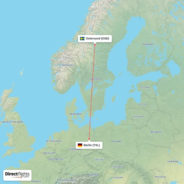 Ostersund - Berlin direct flight map