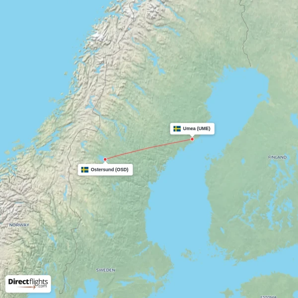 Ostersund - Umea direct flight map