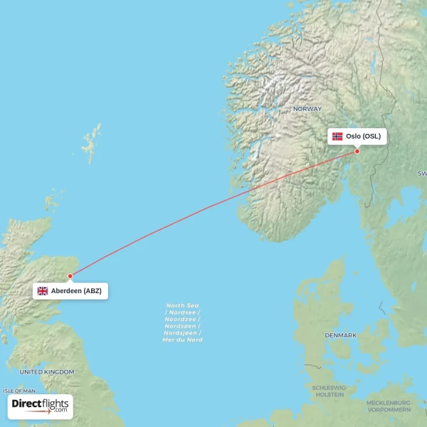 Oslo - Aberdeen direct flight map