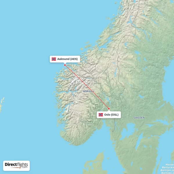 Oslo - Aalesund direct flight map