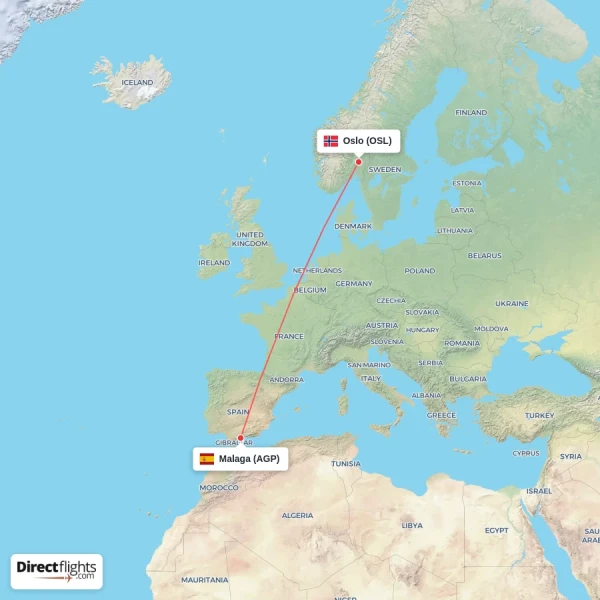 Oslo - Malaga direct flight map