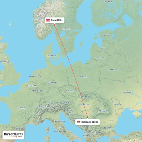 Oslo - Belgrade direct flight map