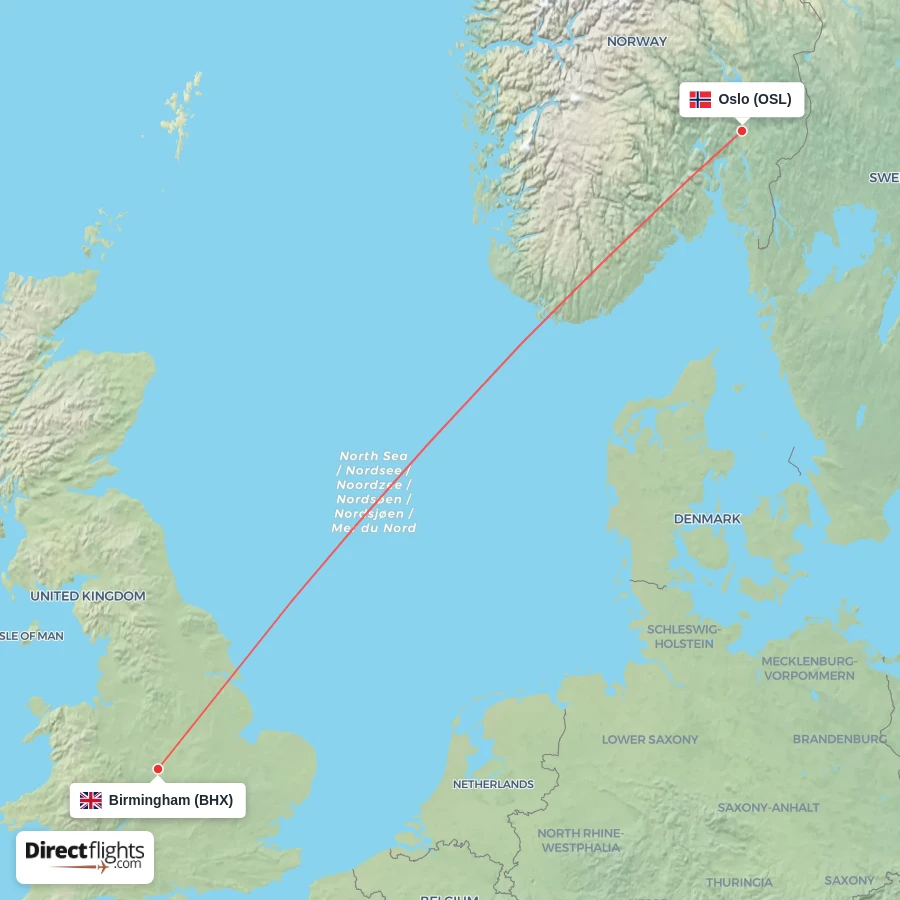OSL - BHX route map