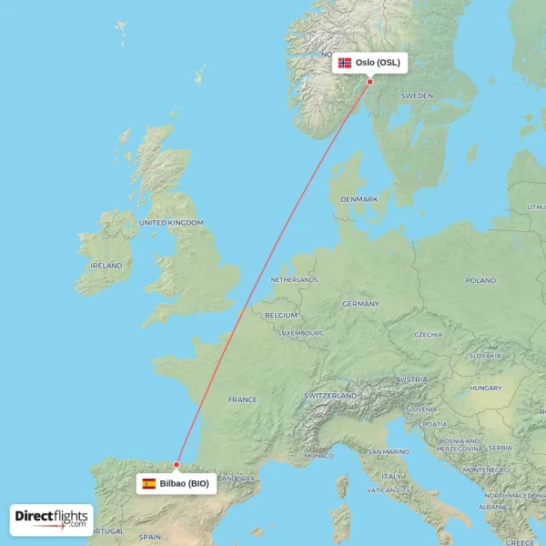 Oslo - Bilbao direct flight map
