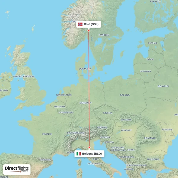 Oslo - Bologna direct flight map